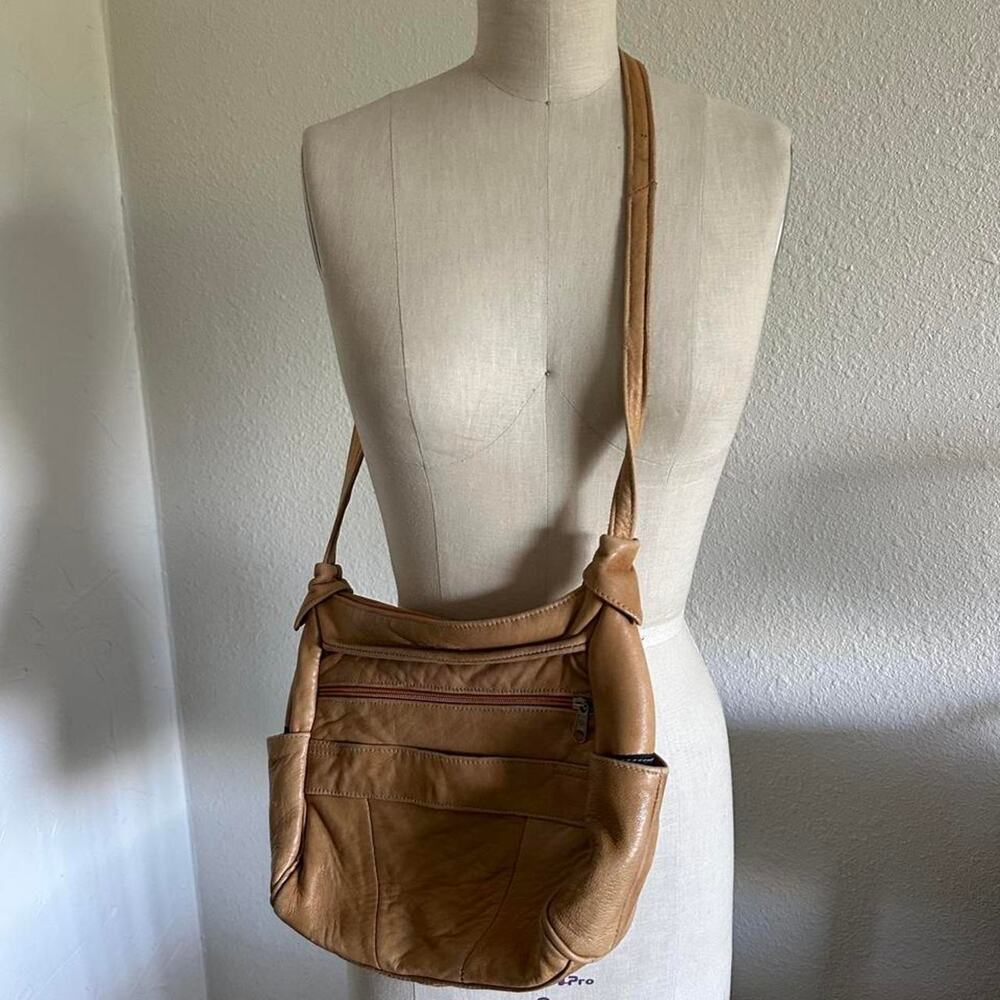 Italian Leather Crossbody Bag Tan Butter Soft Leather Vintage